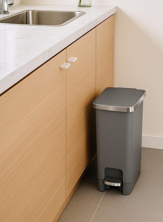 Obsessions EKO 10L Plastic Step Bin with Pedal, Waste Storage Trash Can, Grey - Image 2